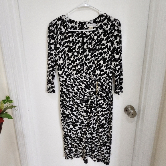 Calvin klein Black & White Bodycon fauxwrap Dress Size 6 careerwear care… - Picture 1 of 11